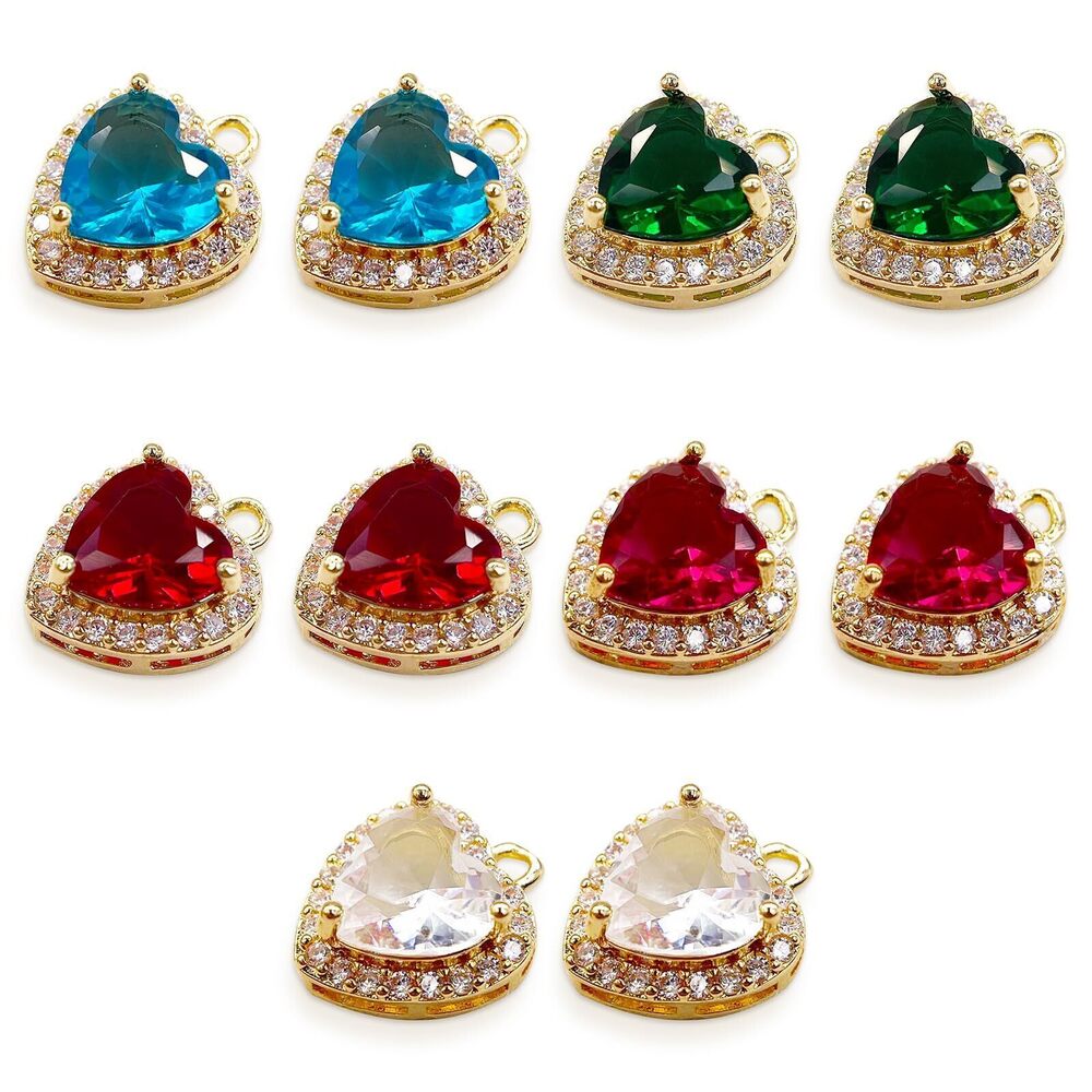3086 10Pcs Heart Charms Mix Crystal Around Full Zircon Rhinestone Pendants